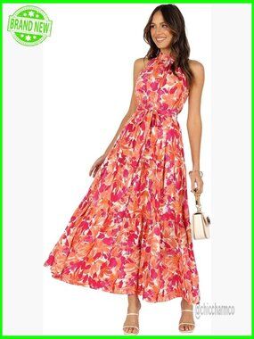 Maxi Halter Dress with Open Back and Elastic Waist, Summer Casual Wear